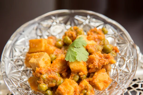 Paneer (Indian cottage cheese) And Peas Curry